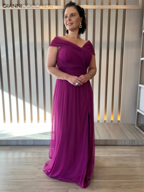 Vestido de festa longo fúcsia