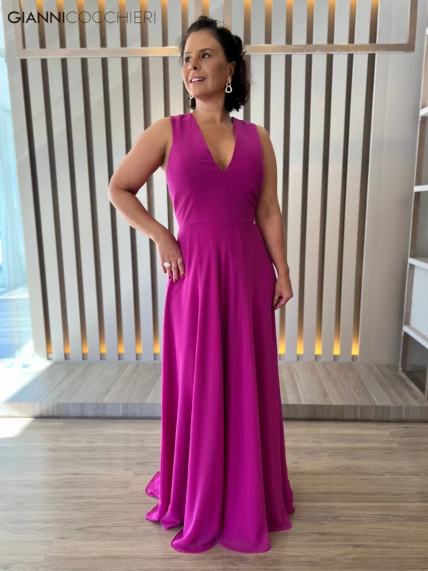 Vestido de festa longo fúcsia