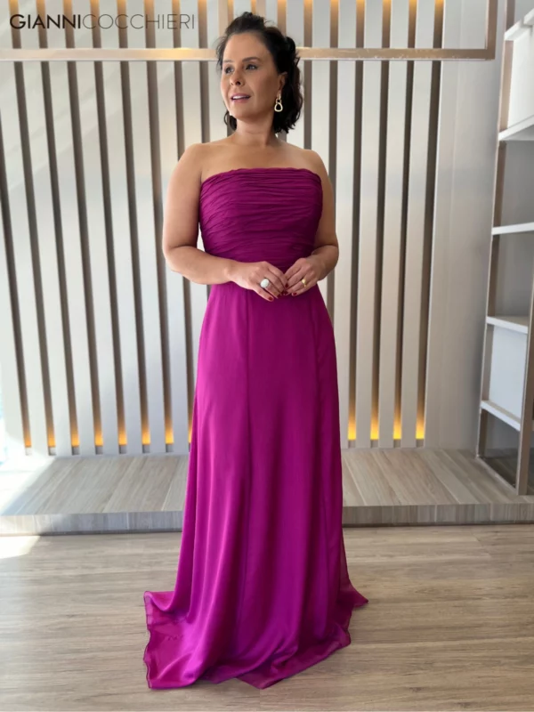 Vestido de festa longo fúcsia