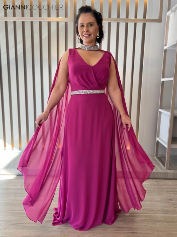 Vestido de festa longo fúcsia