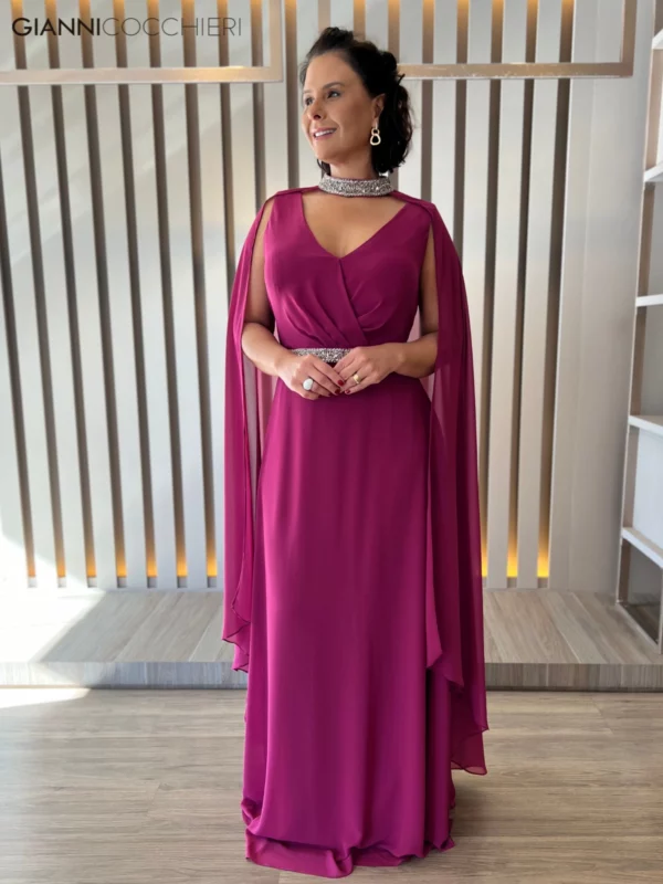 Vestido de festa longo fúcsia