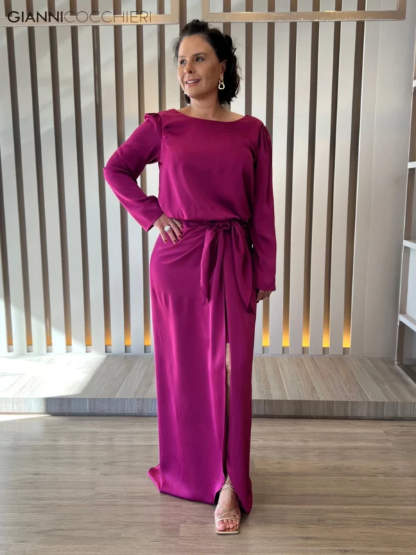 Vestido de festa longo fúcsia
