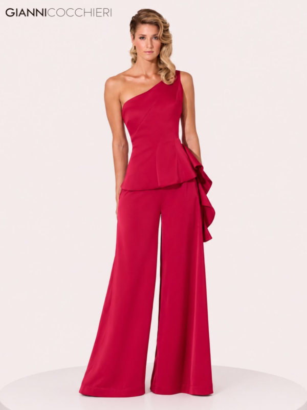 Conjunto Pink com Blusa Ombro Único e Calça Pantalona